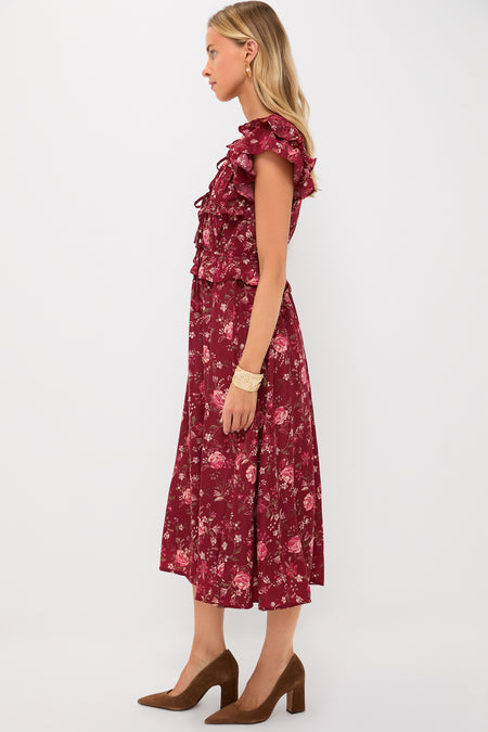 Oxblood Multi Floral Midi Dress