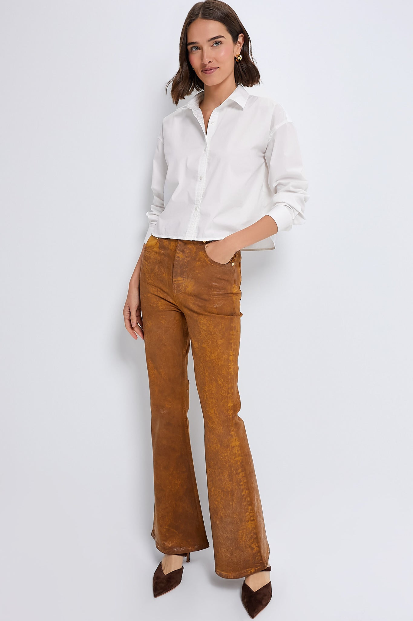 White Cropped Jasper Button Down