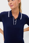 Navy and White Short Sleeve Performance Knit Nora Sweater Polo
