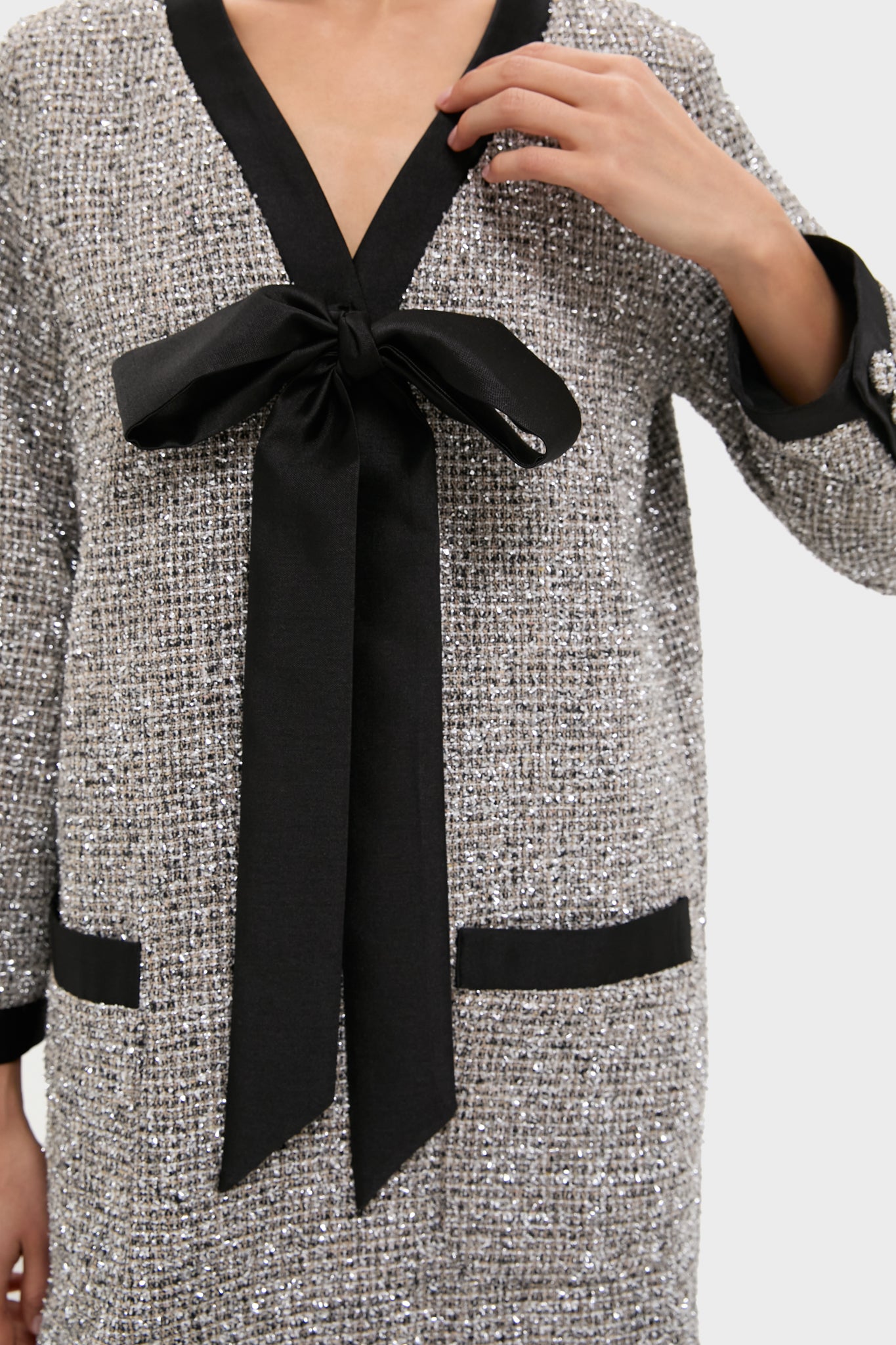 Silver Coco Tweed Bow Dress | Pomander Place