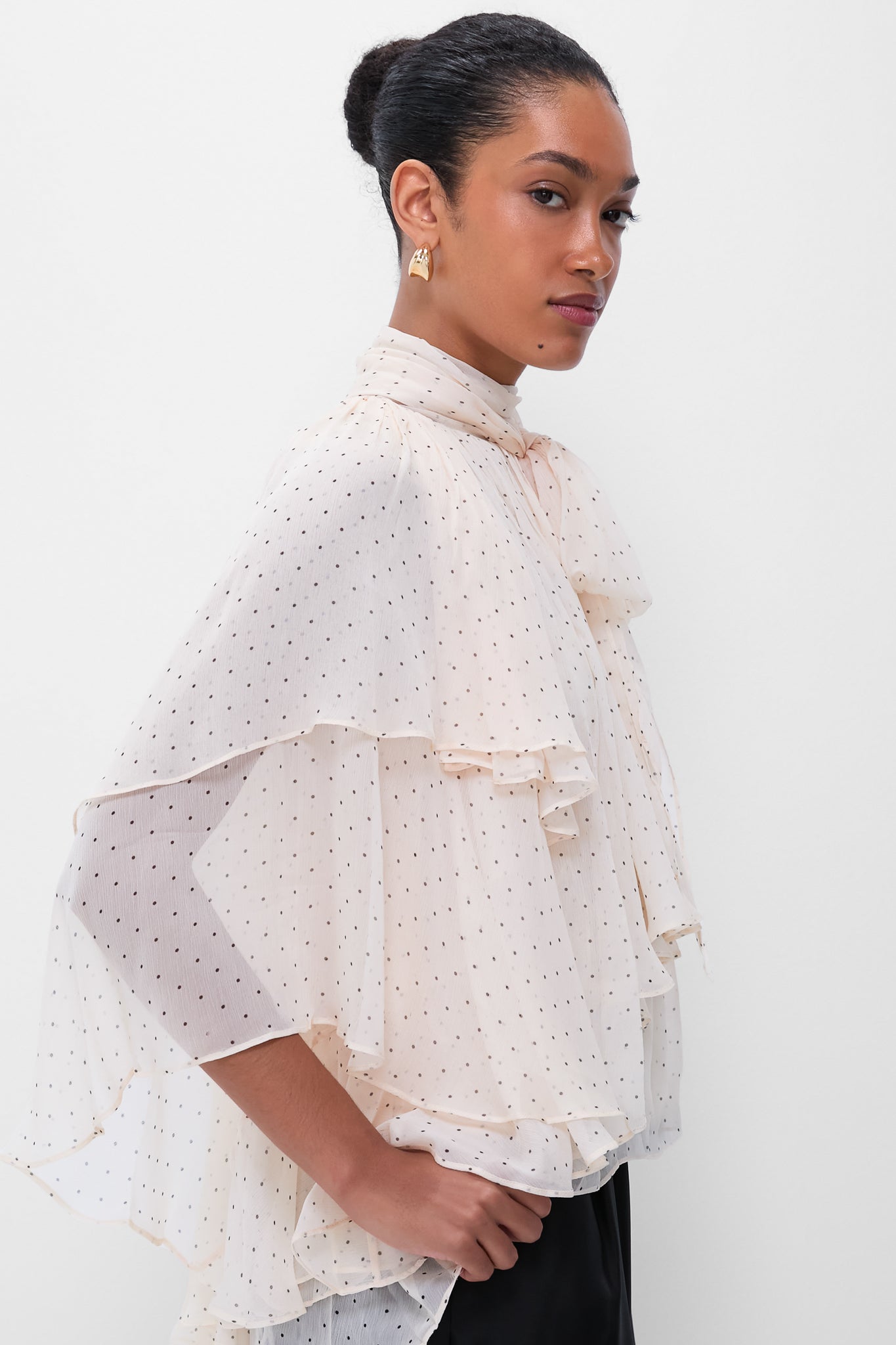 Cream Dot Hypnotic Cascading Blouse