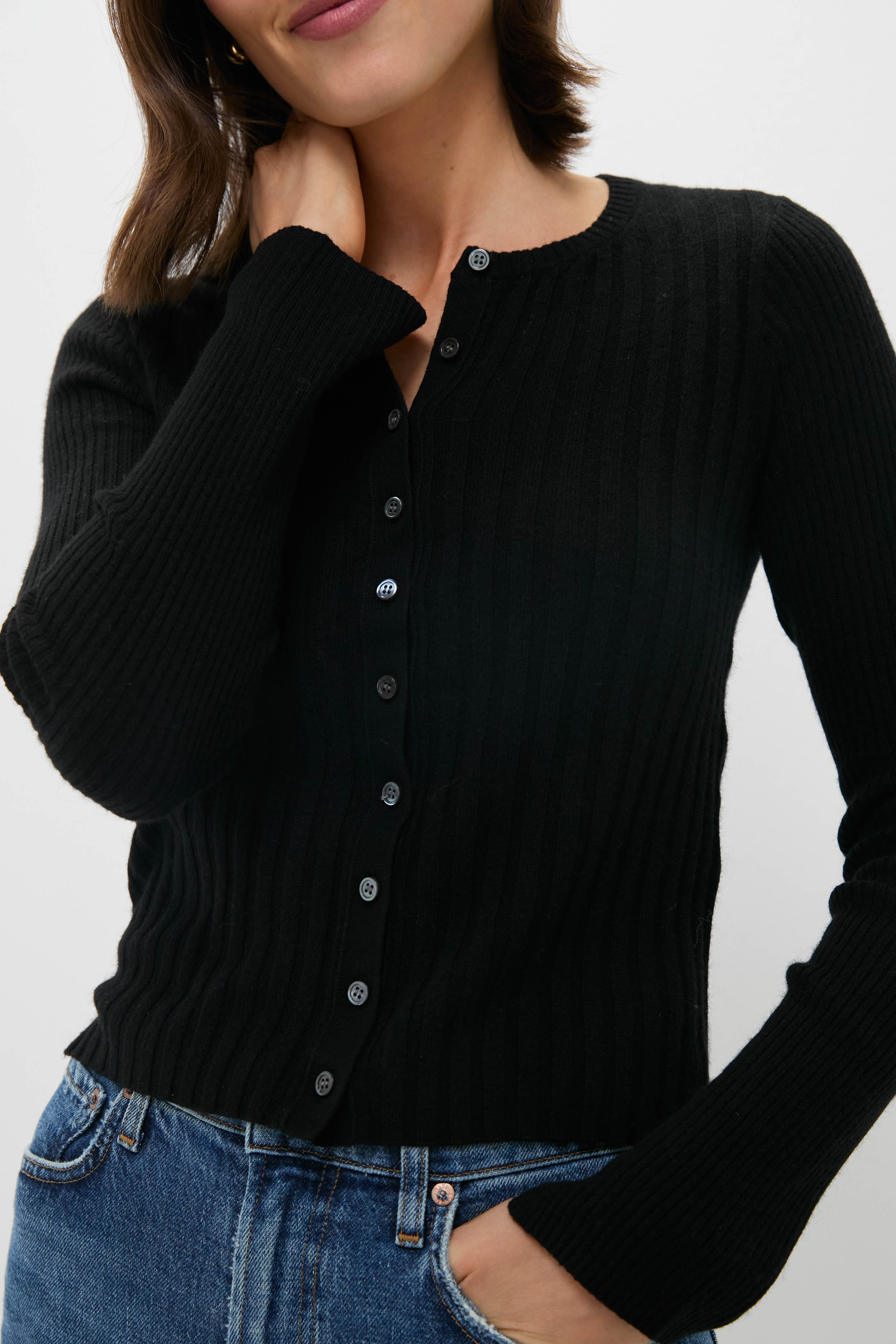 Black Kristin Ribbed Cardigan | Alex Mill