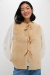 Cream Elliot Shearling Tie-Front Vest