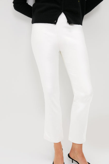 Classic Winter White Velvet Ashford Pants, cut above the ankle for an effortless, high-end look, paired with fun mule-style heels. Perfect for confident and stylish outings.