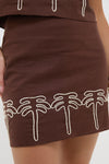 Brown & Cream Embroidery Palm Mini Skirt