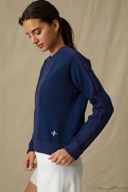 Navy Cable Knit Reid Sweatshirt