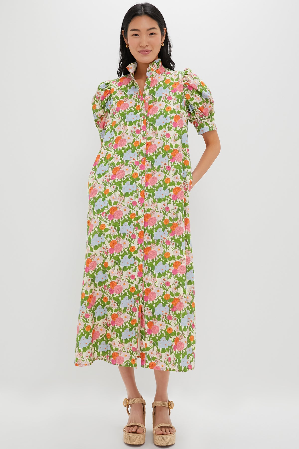 Multi Green Begonia Floral Louisa Maxi Dress | Hyacinth House