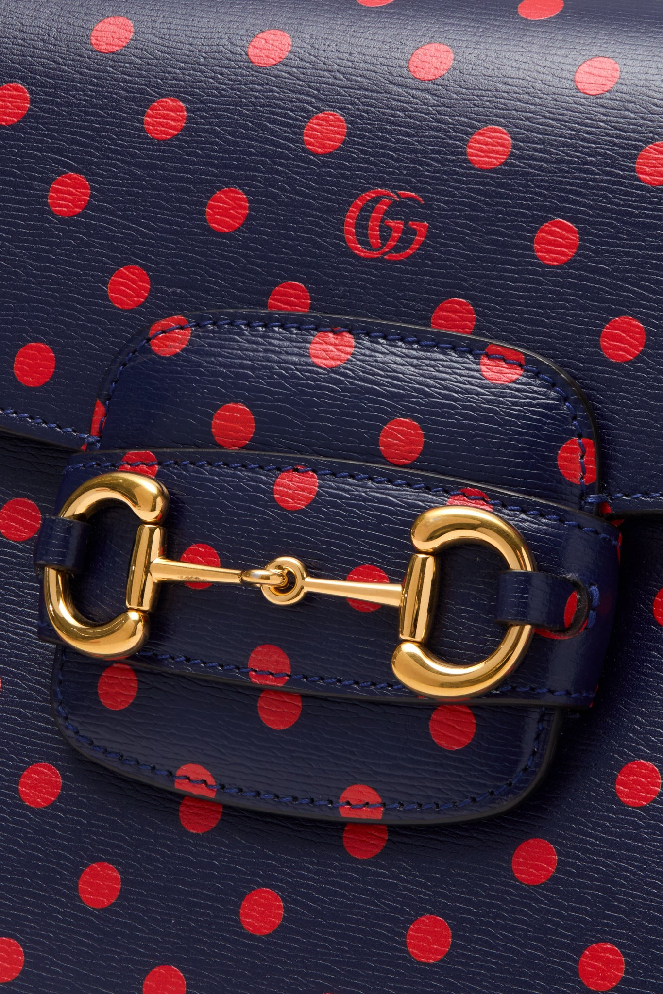 Gucci Blue Horsebit Polka Dot And Blue Leather Shoulder Bag