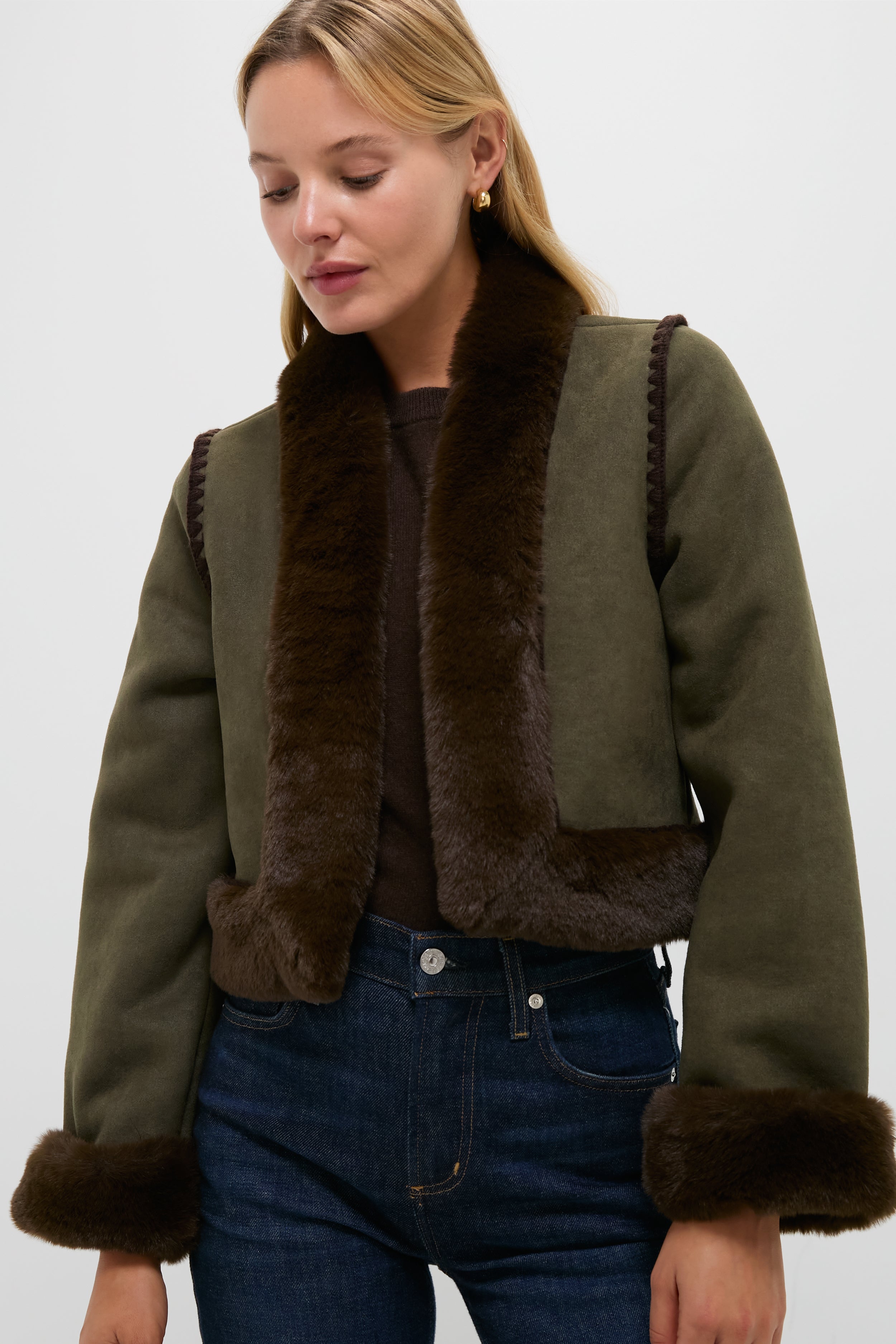 Olive Faux Suede & Fur Harding Jacket | Hyacinth House