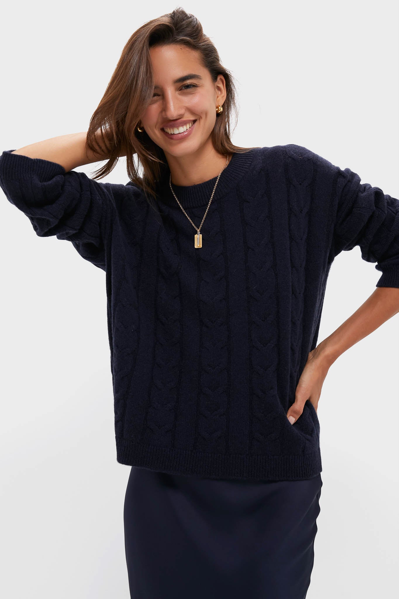 Navy Cashmere Eloise Cable Knit Sweater