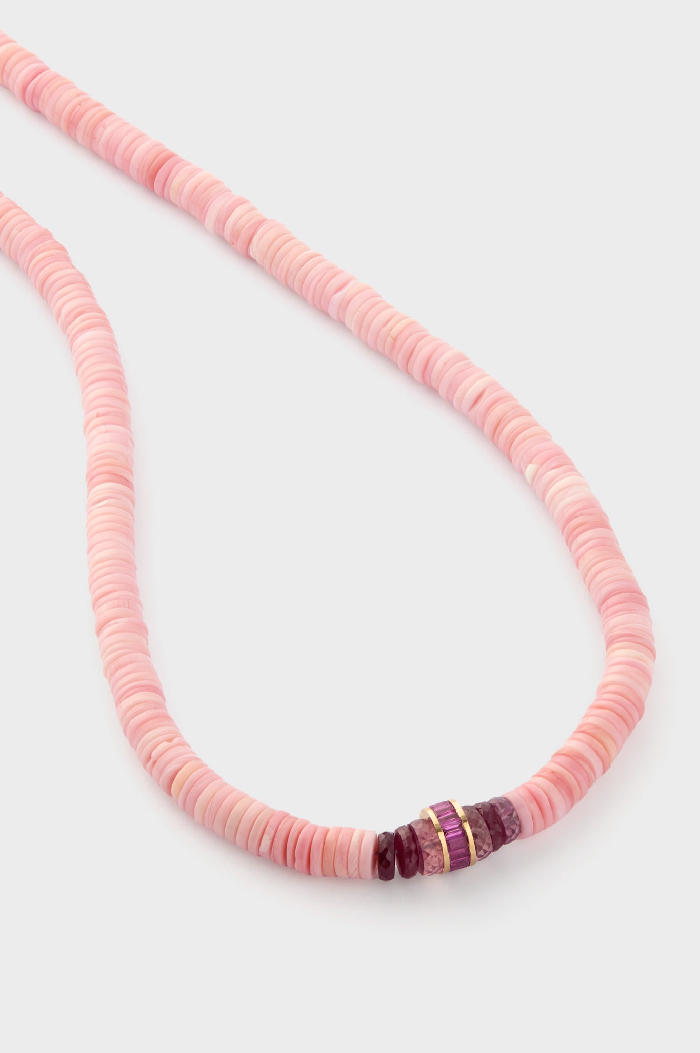 Conch With Ruby Barrel Bead Necklace