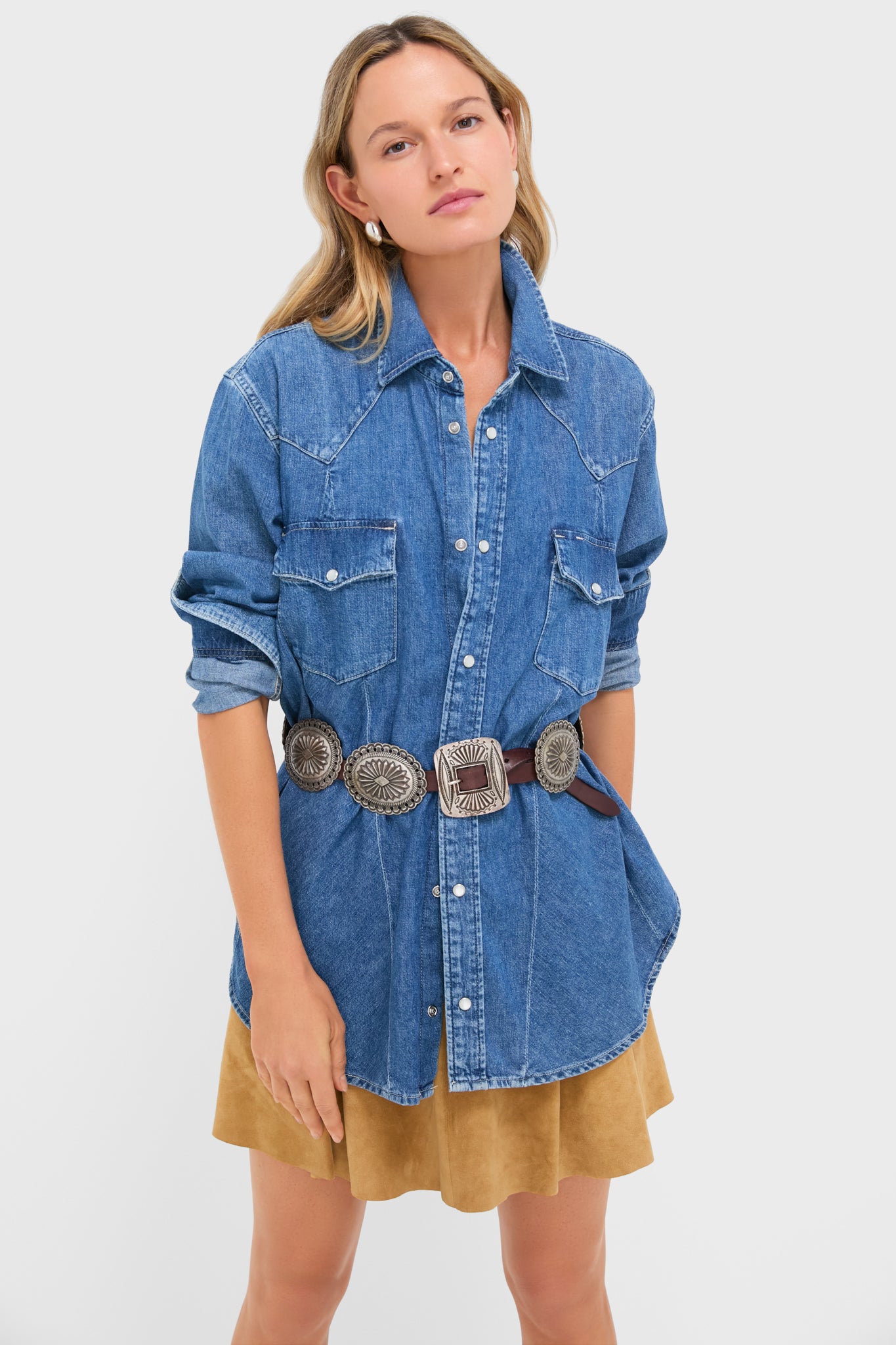 Nisku Wash Denim Woven Long Sleeve Collared Sport Shirt