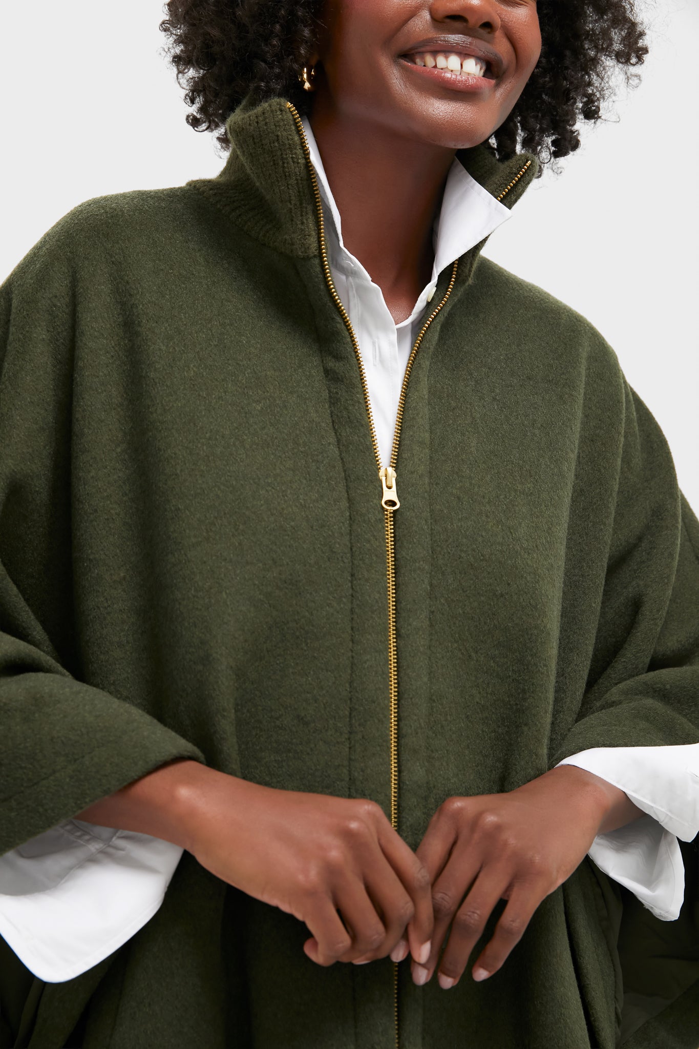 Olive Full Zip Huntington Poncho