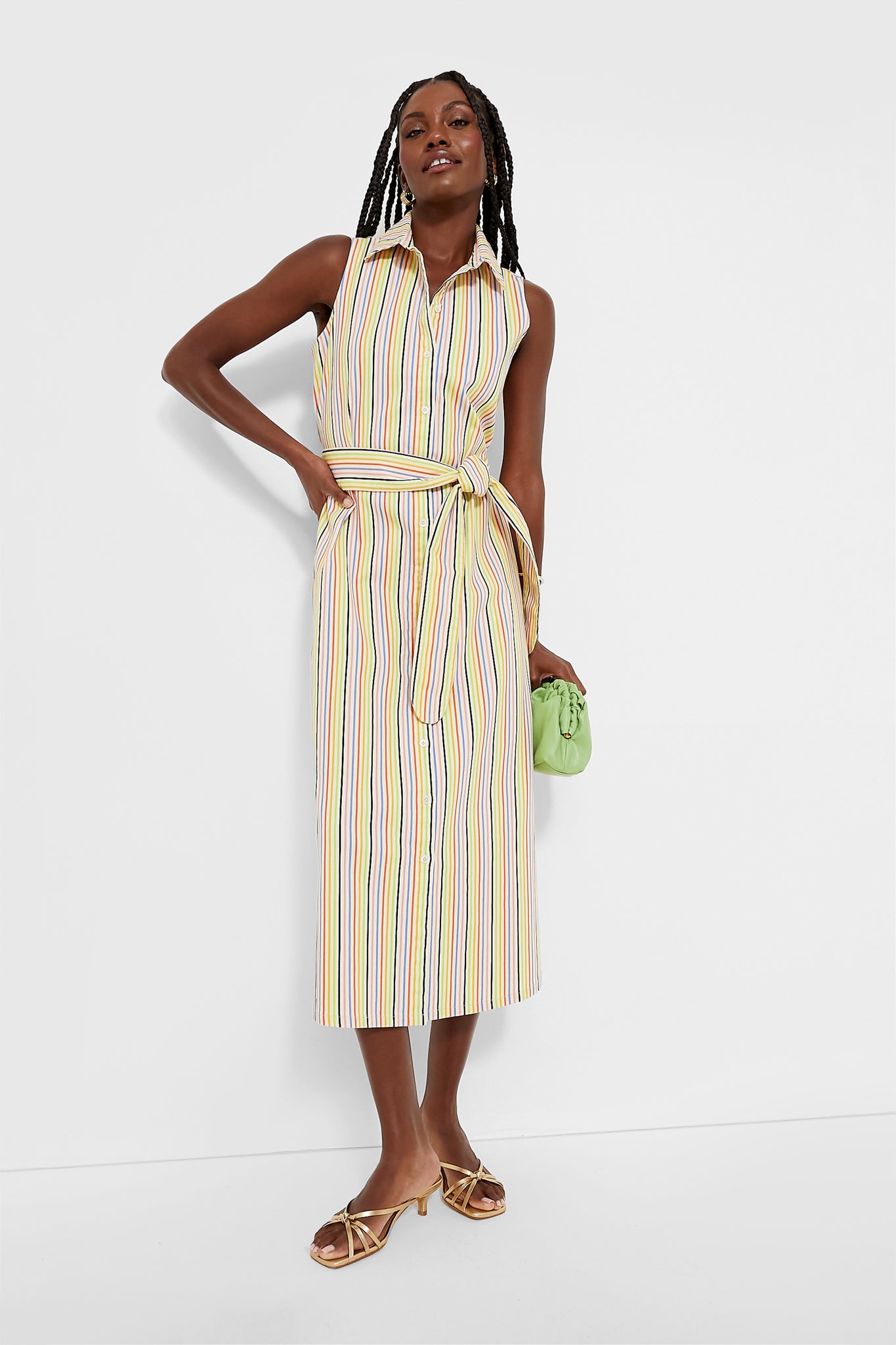 Rainbow Stripe Sleeveless Riley Dress Pomander Place