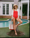 Red Classic Square Neck One Piece