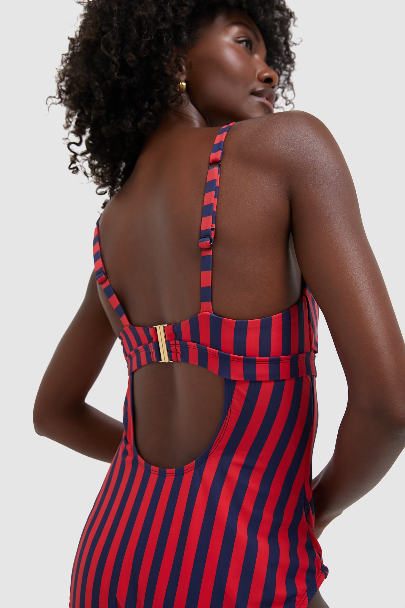 Hot Pepper and Navy Striped Dreamsculpt Push-Up Plunge One Piece