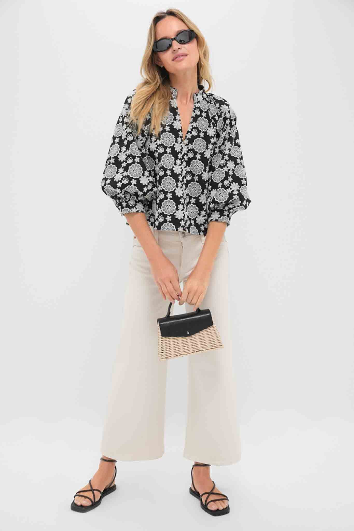 Black & Cream Eyelet Brooklyn Blouse