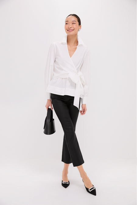White Tie Front Bow Bea Blouse