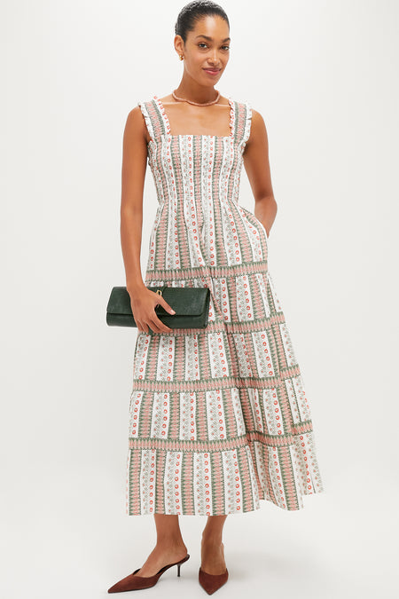 Olive and Paprika Cosmos Floral Stripe Kimmy Maxi Nap Dress