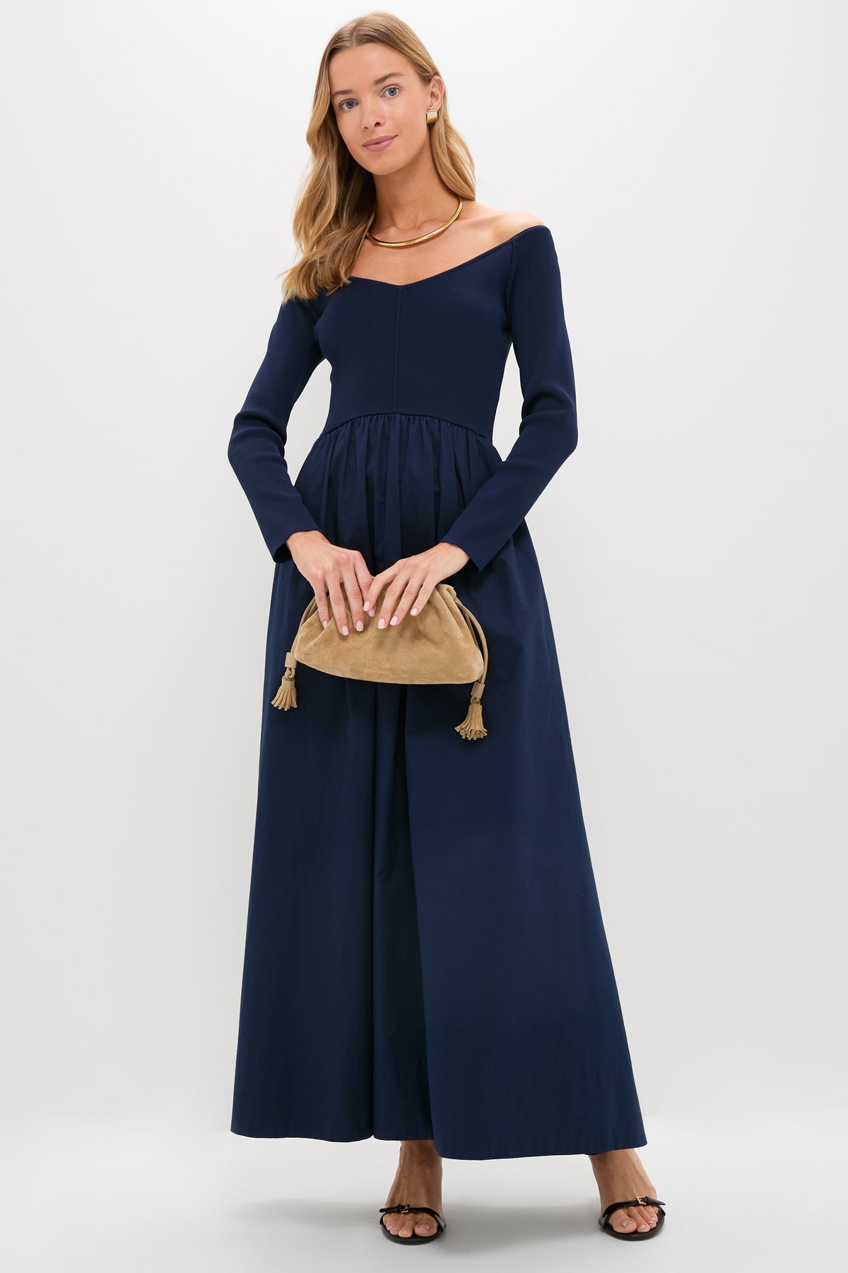 navy blue long sleeve dress Lace Trim Maxi Boutique Darling With a flattering v Fancyglim Dress for Women Long