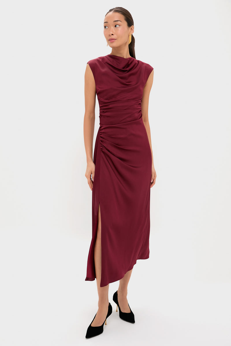 Oxblood Burke Draped Midi Dress
