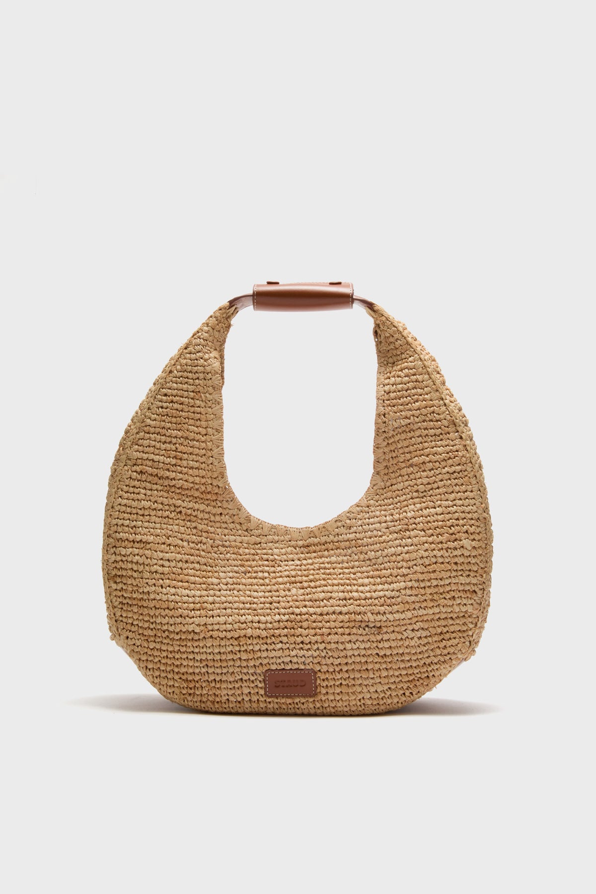 Natural and Tan Large Raffia Moon Tote Bag