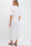 White Gathered Ruffle Shirt Dress