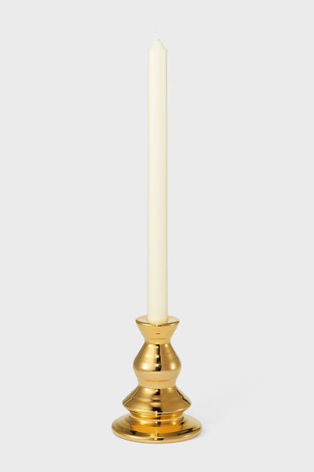 Medium Gold Allette Candleholder in a classic gold-metal design, effortlessly blending high-end style and fun sophistication, perfect for adding rustic character to any table setting.
