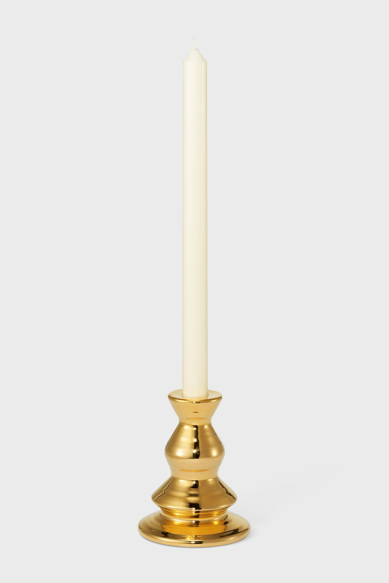 Medium Gold Allette Candleholder in a classic gold-metal design, effortlessly blending high-end style and fun sophistication, perfect for adding rustic character to any table setting.