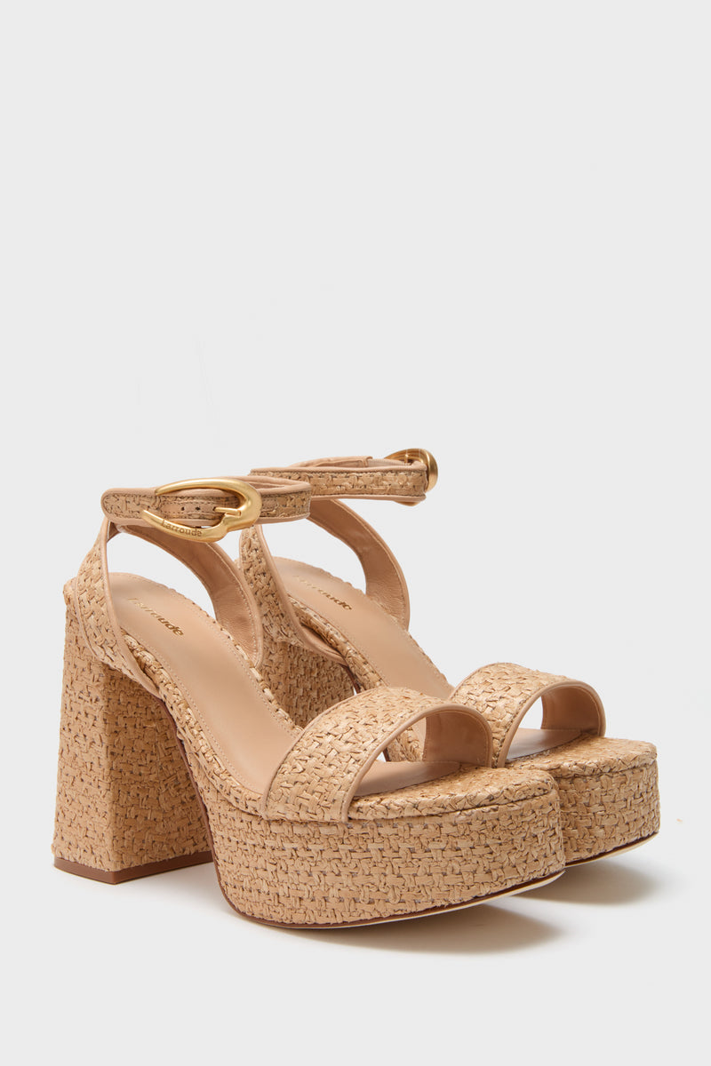 Beige Leather Natural Raffia Dolly Verona Sandals