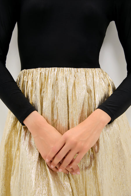 Gold Plisse & Black Mixed Media Schuyler Maxi Dress