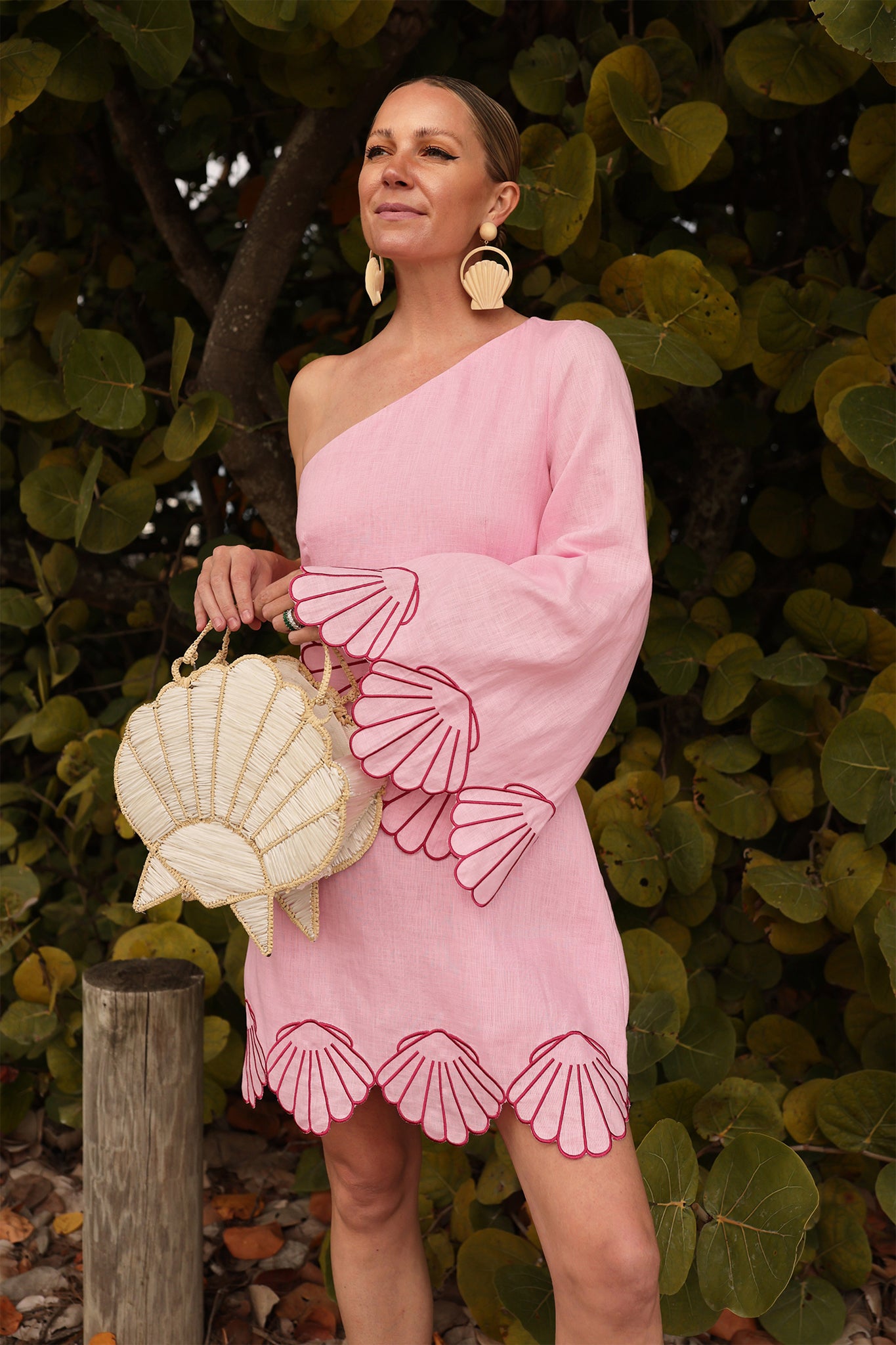 Pink One-Shoulder Seashell Surina Mini Dress | Hyacinth House