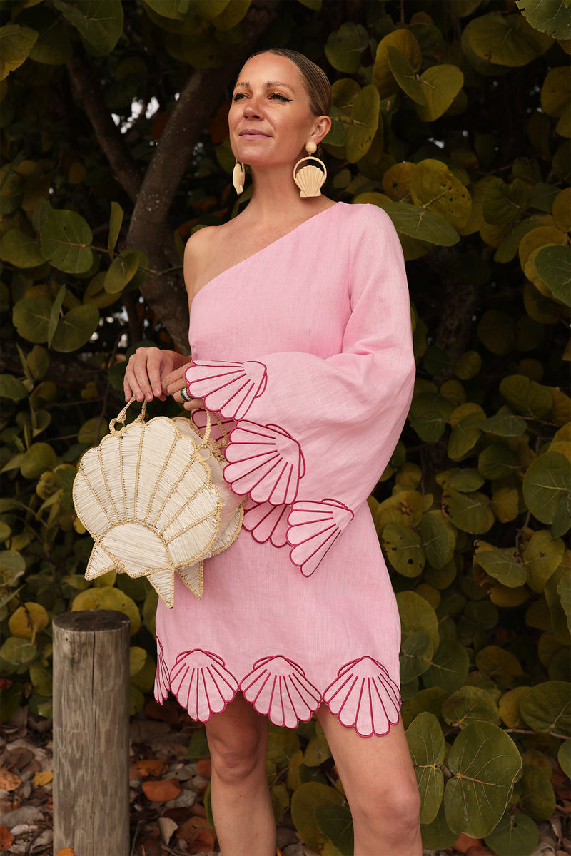 Pink One-Shoulder Seashell Surina Mini Dress