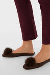 Chocolate Satin Nilli Flats with Pom Pom