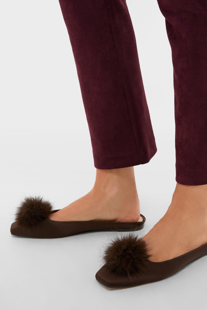 Chocolate Satin Nilli Flats with Pom Pom