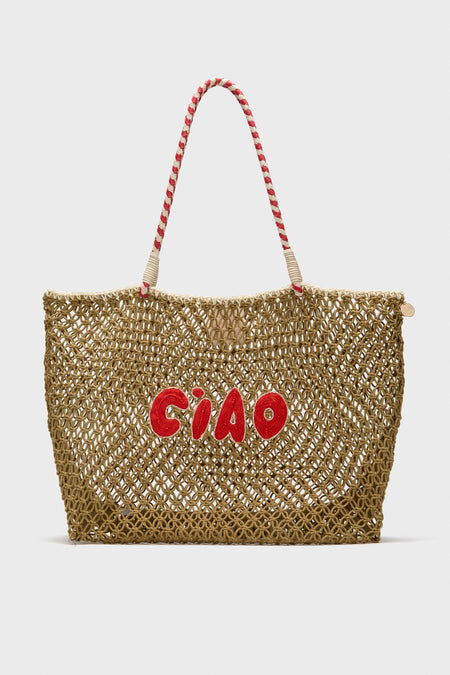 Tan with Poppy Ciao L'ete Tote