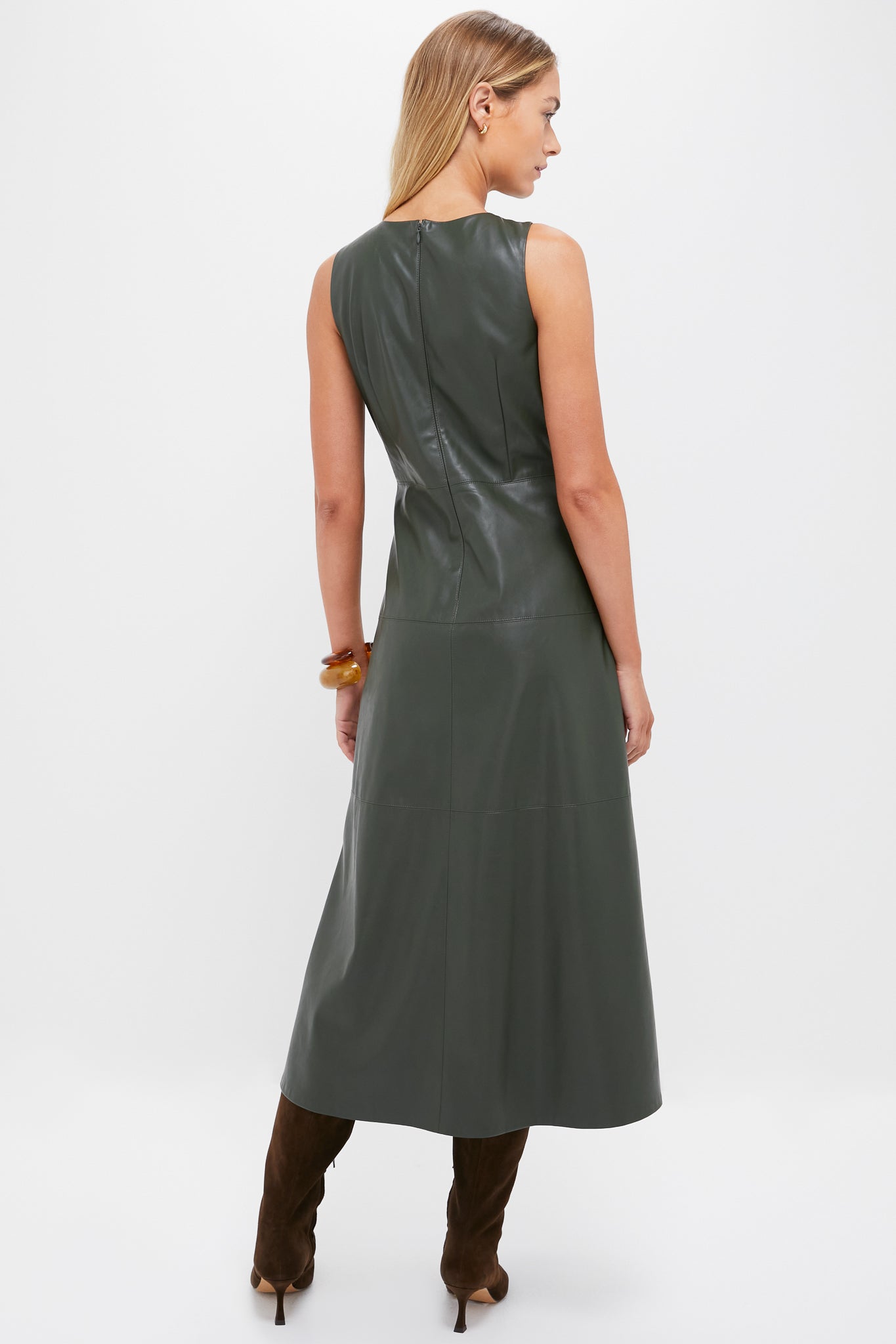 Dark Hunter Green Leather Manon Dress