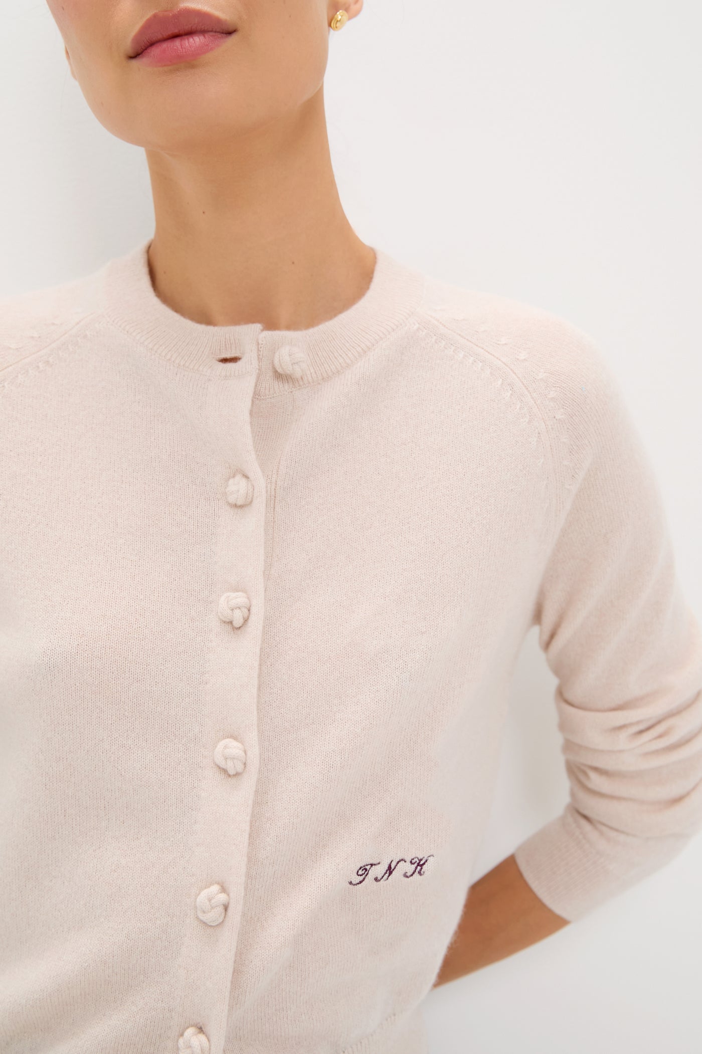 Lightweight Sandstone Cashmere Knot Button Cardigan