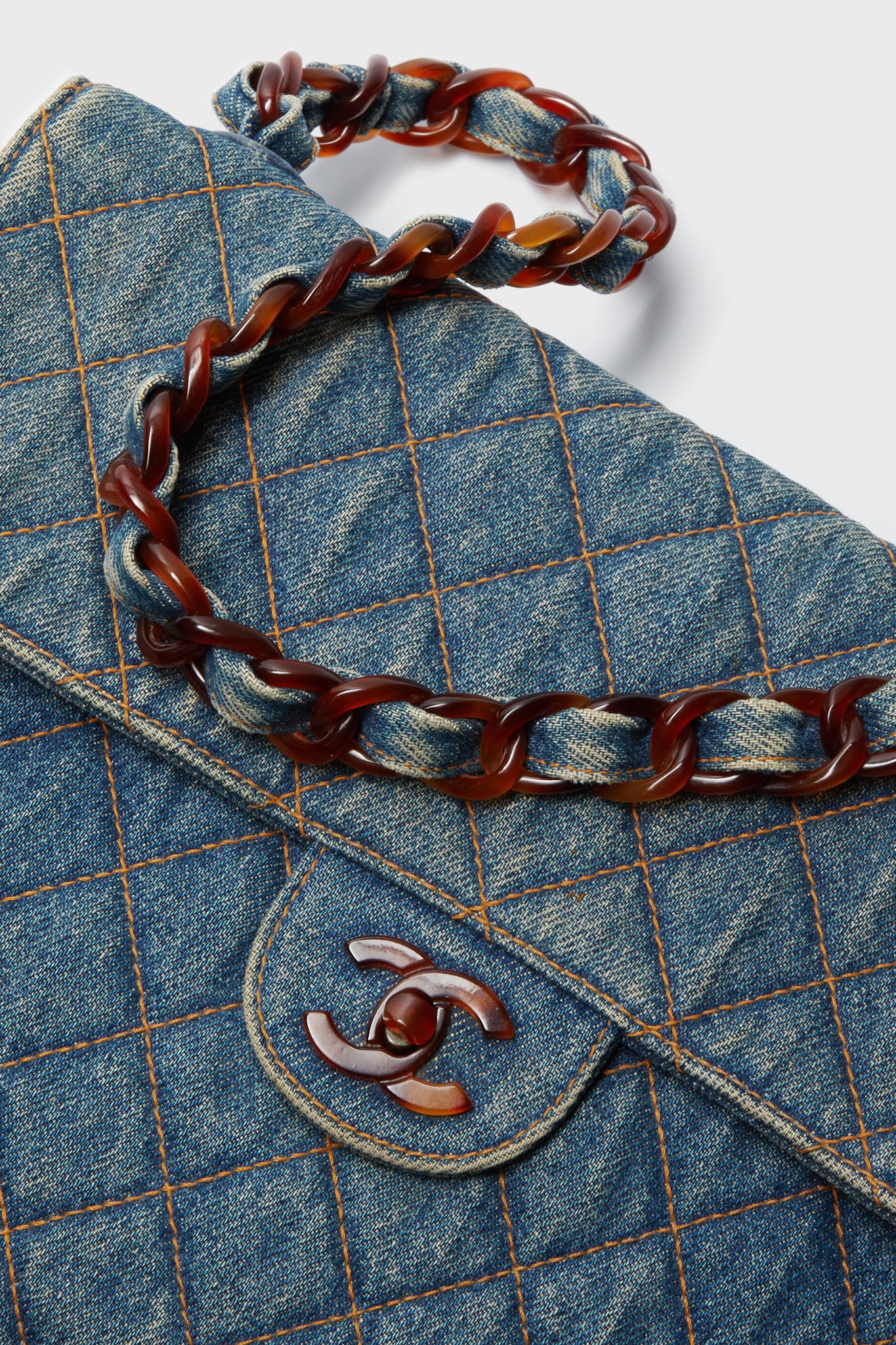 CHANEL Denim and Tortoise Vintage Quilted Jumbo Flap Bag