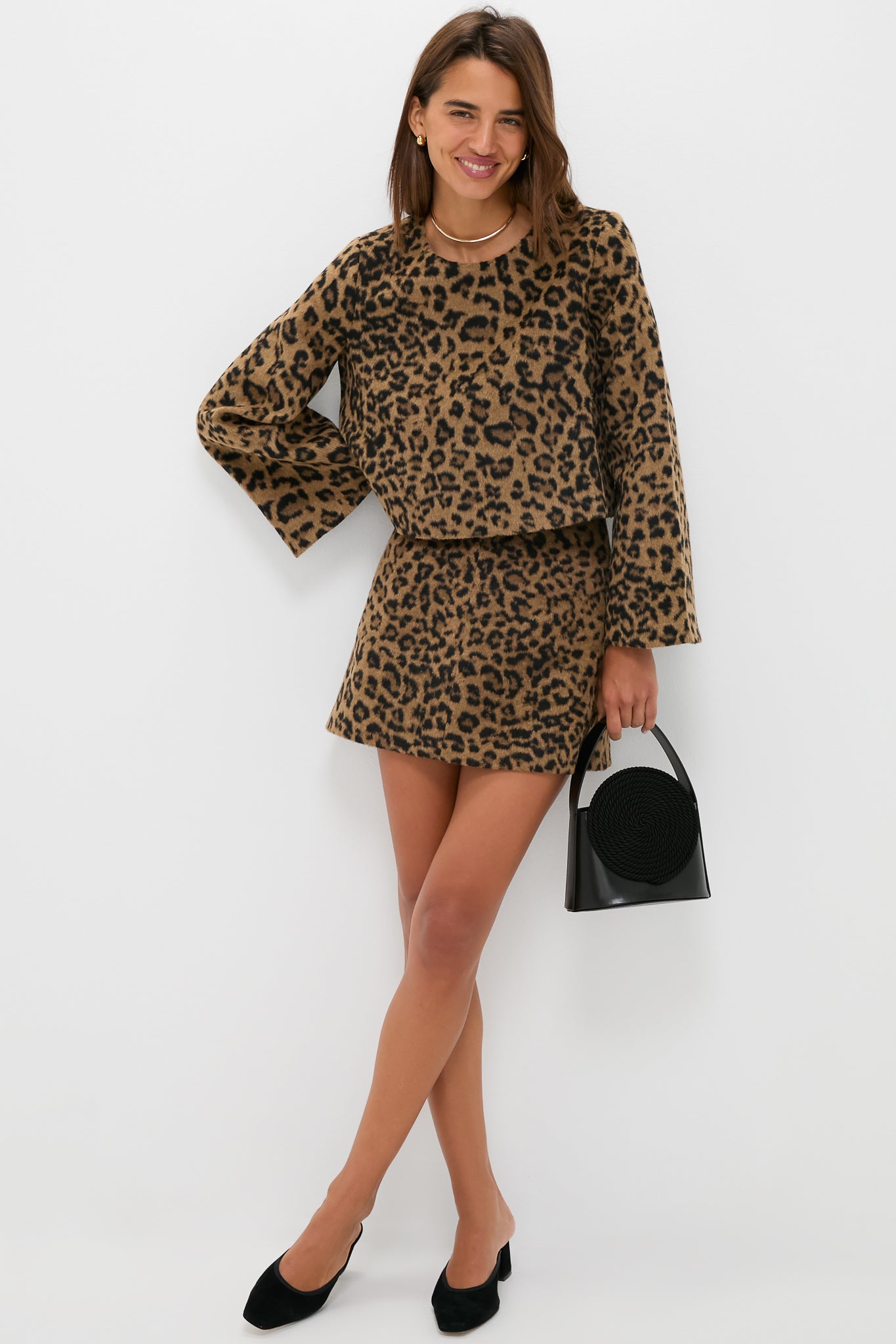Leopard Brushed Wool Meg Mini Skirt