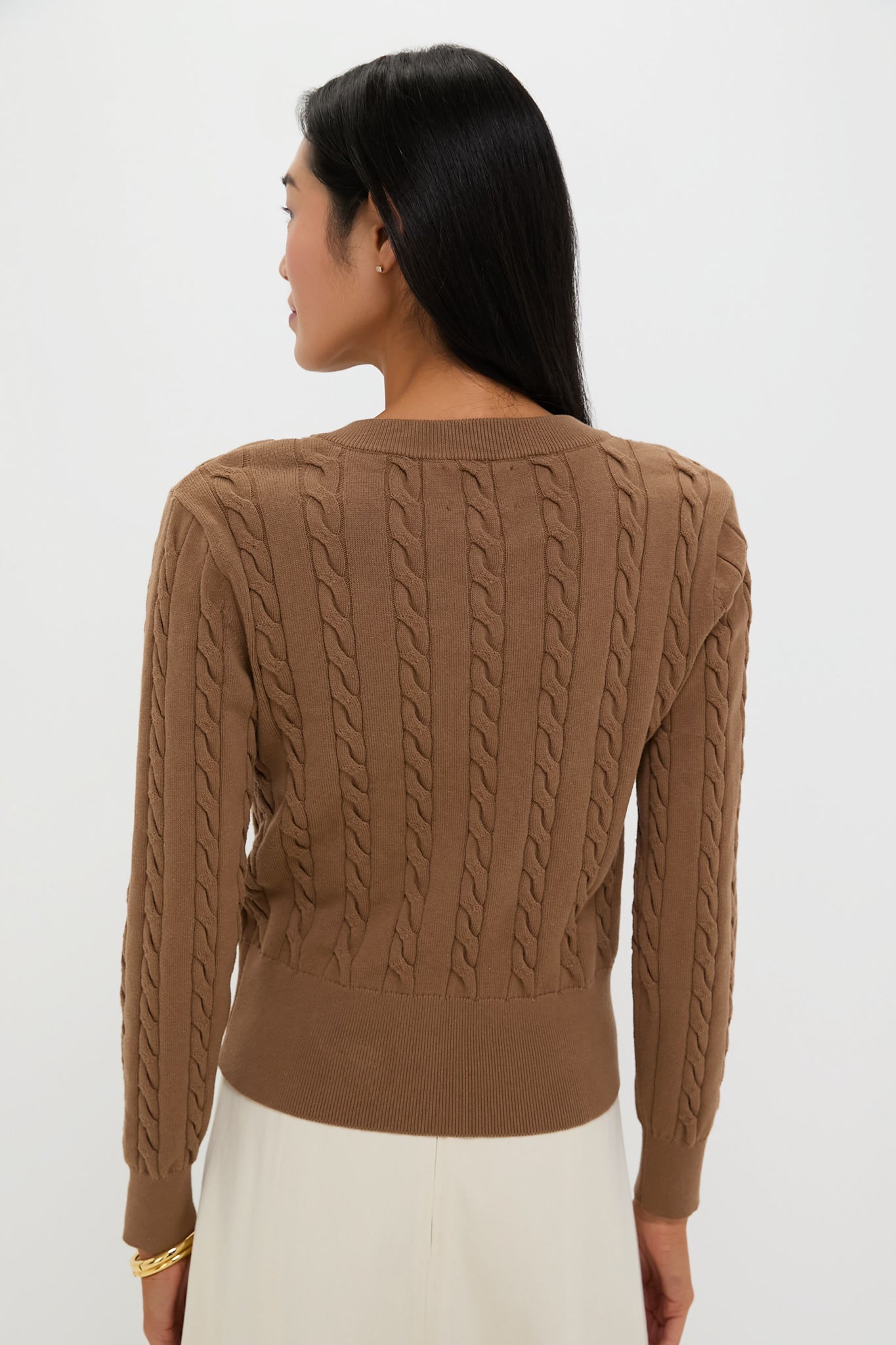Mocha Cotton Cable Knit Kit Cardigan