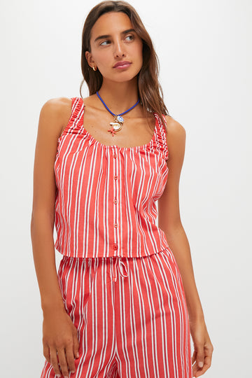 Vibrant Red Stripe Scoop Neck Cami