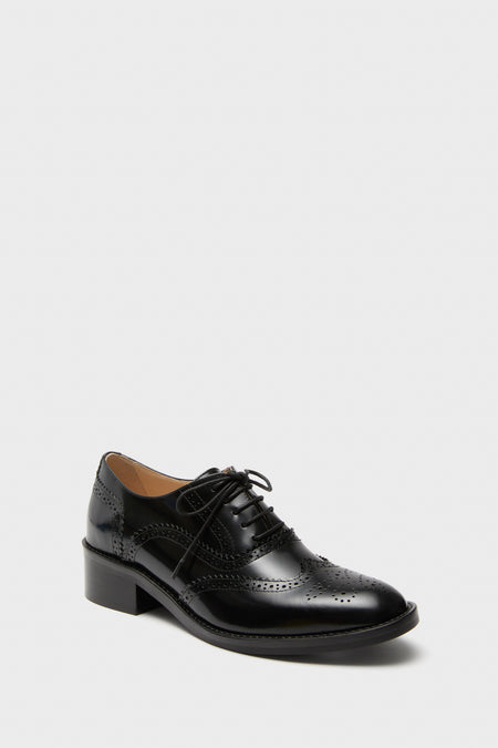 Black Leather Brogue Oxford Shoes