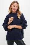 Navy Genevieve Cashmere Wool Blend Crewneck Sweater