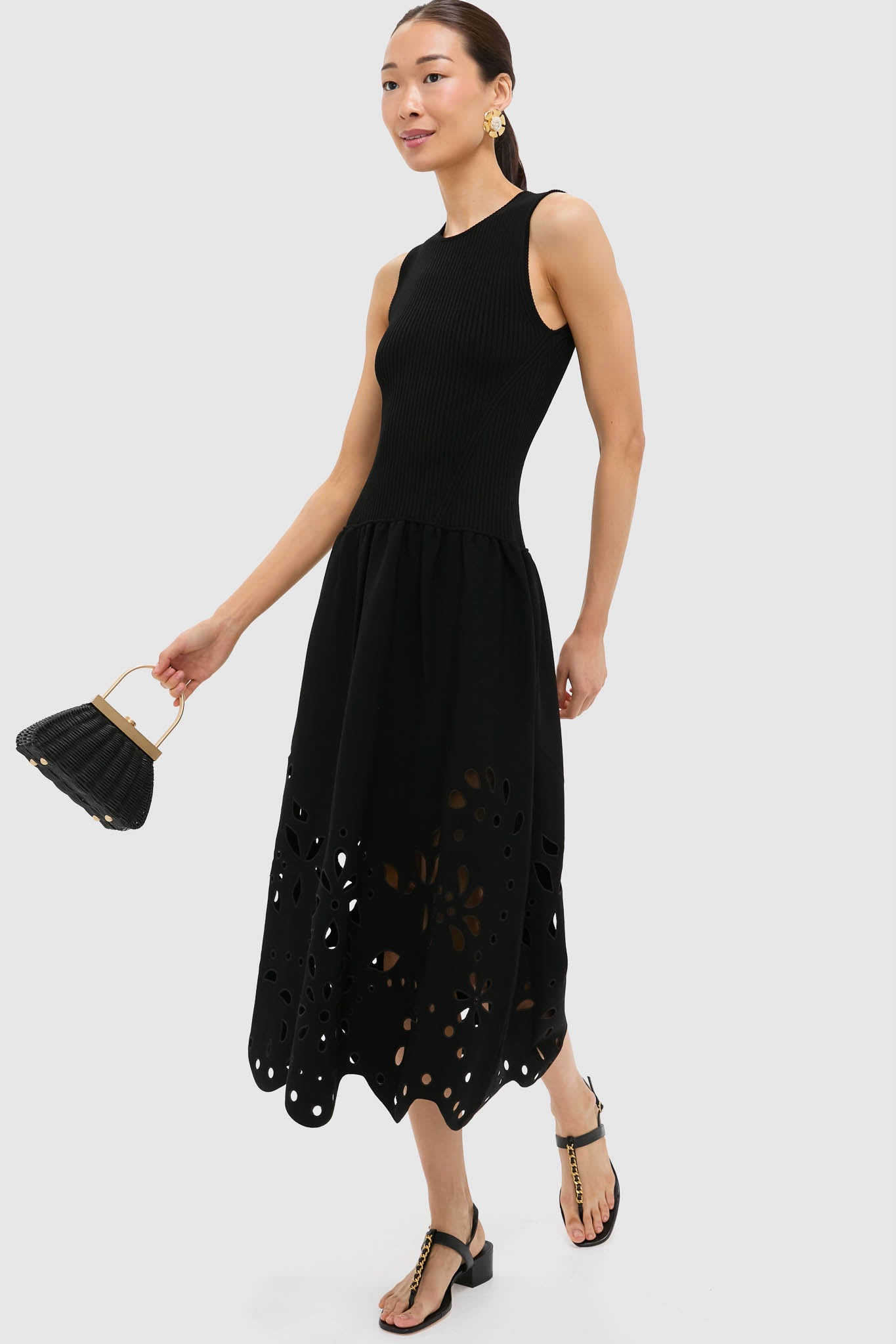 Noir Rosaline Sleeveless Drop Waist Knit Midi Dress