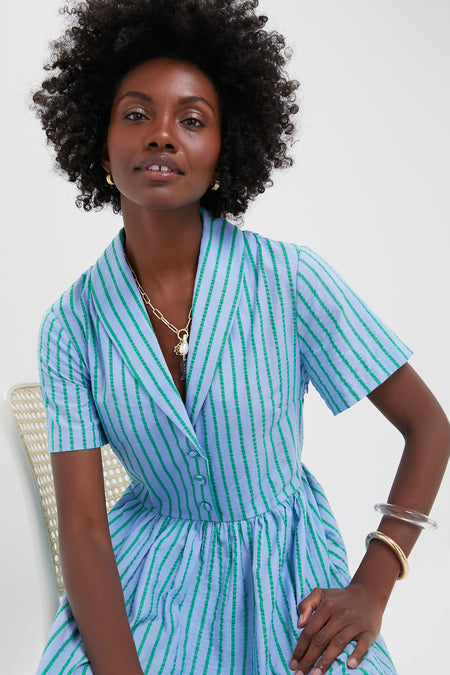 Delphinium Seersucker Shawl Collar Adelaide Dress