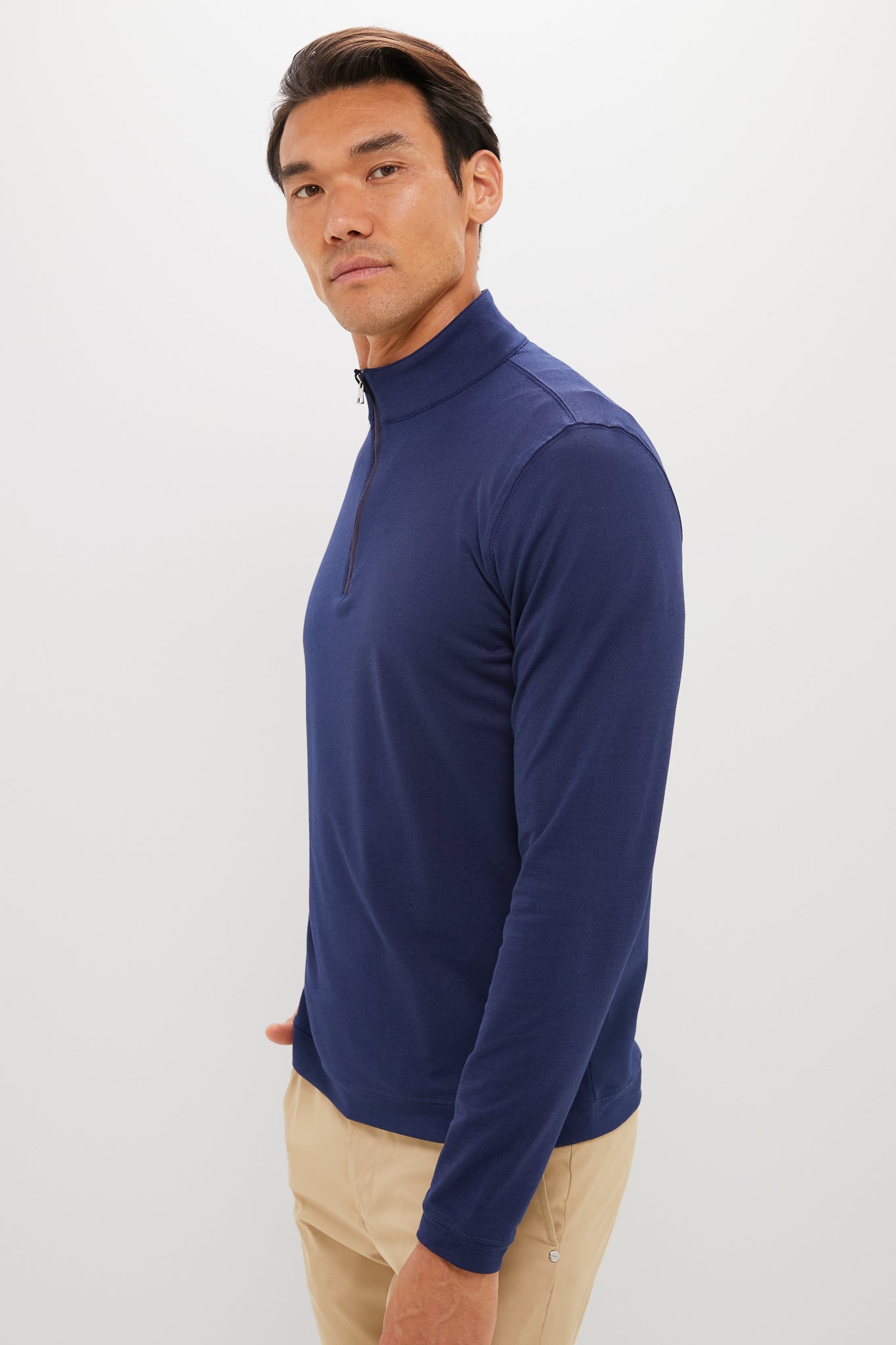 Navy Albatross Cotton-Blend Pique Quarter-Zip
