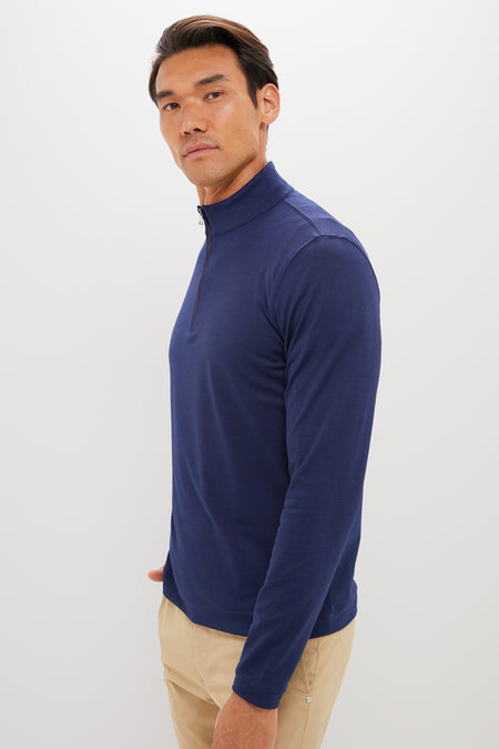 Navy Albatross Cotton-Blend Pique Quarter-Zip