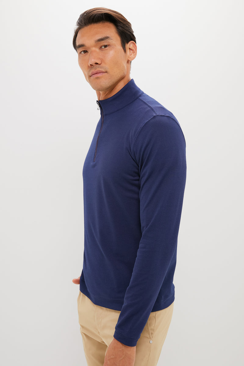 Navy Albatross Cotton-Blend Pique Quarter-Zip