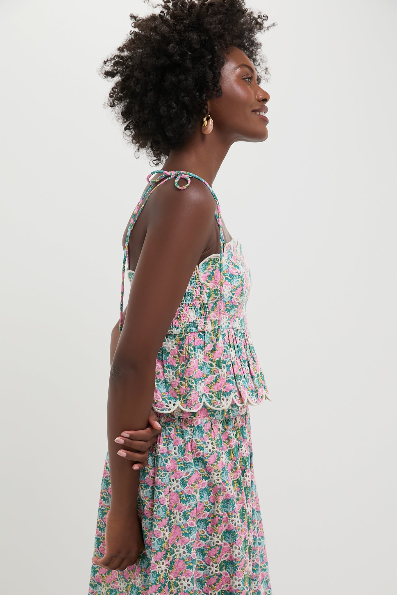 Pink Multi Floral Scalloped Eyelet Calla Top